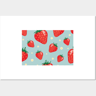 Cute Strawberries Pattern Mask - Beautiful Sunflower background - Great Gift For Her Posters and Art